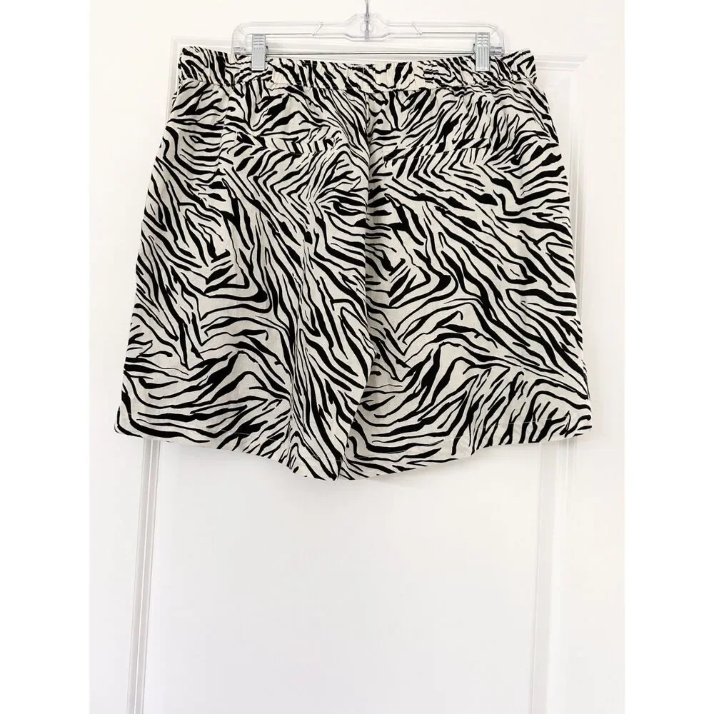 Cynthia Rowley Zebra Print Linen Shorts Womens US 12 Elastic Waist Drawstring
